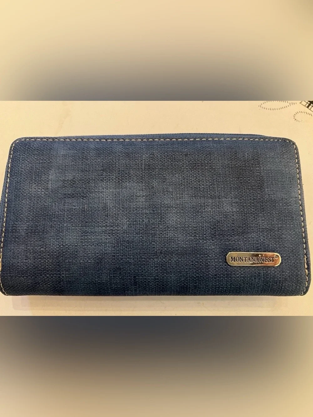 Montana West Blue Wallet Women's, with studs and embroidery, never used.